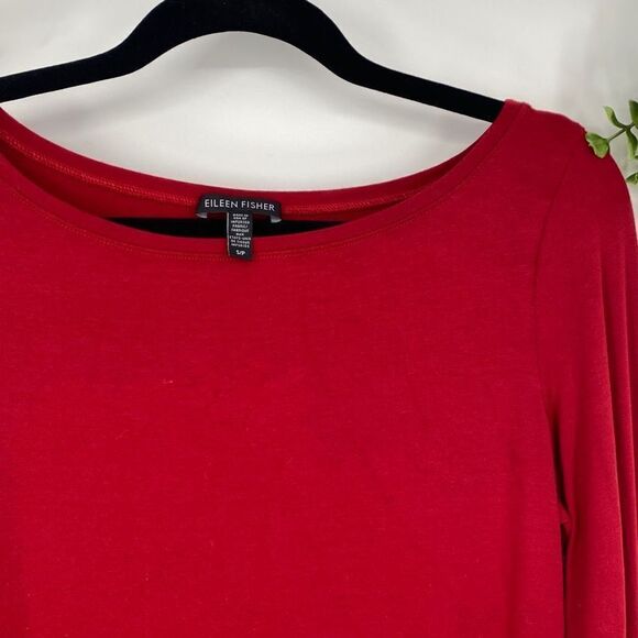 Eileen Fisher Round Neck Viscose Jersey Long Sleeve Tee Tunic Top‎ Red Small - Picture 7 of 11